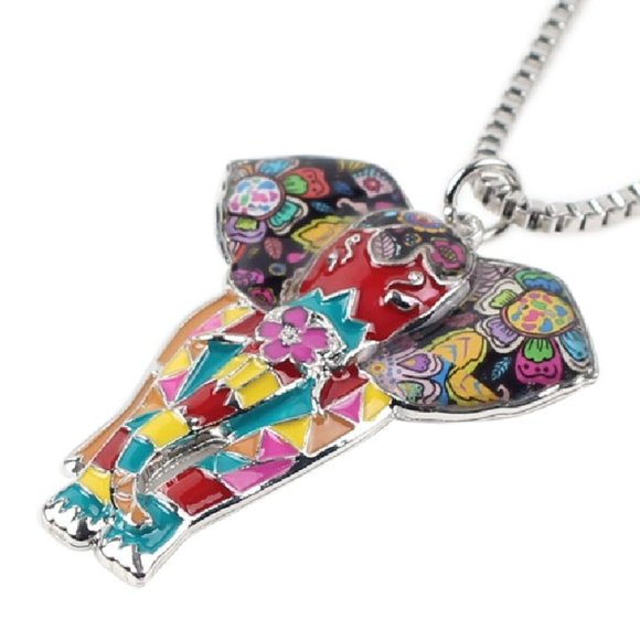 Fabulous Multi-Color Enamel Elephant Necklace - Picture 1 of 1